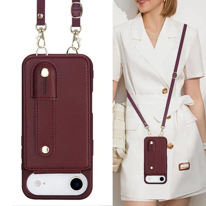 For iPhone Air Wristband Vertical Flip Wallet Back Cover Phone Case with Long Lanyard(Wine Red) - iPhone Air Cases by buy2fix | Online Shopping UK | buy2fix