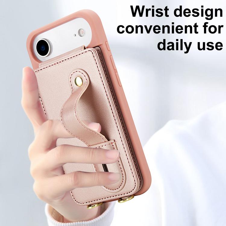 For iPhone Air Wristband Vertical Flip Wallet Back Cover Phone Case with Long Lanyard(Rose Gold) - iPhone Air Cases by buy2fix | Online Shopping UK | buy2fix