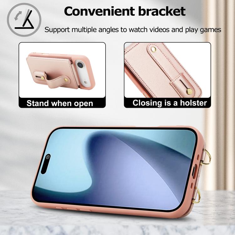 For iPhone Air Wristband Vertical Flip Wallet Back Cover Phone Case with Long Lanyard(Rose Gold) - iPhone Air Cases by buy2fix | Online Shopping UK | buy2fix