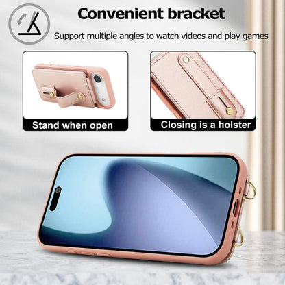 For iPhone Air Wristband Vertical Flip Wallet Back Cover Phone Case with Long Lanyard(Rose Gold) - iPhone Air Cases by buy2fix | Online Shopping UK | buy2fix