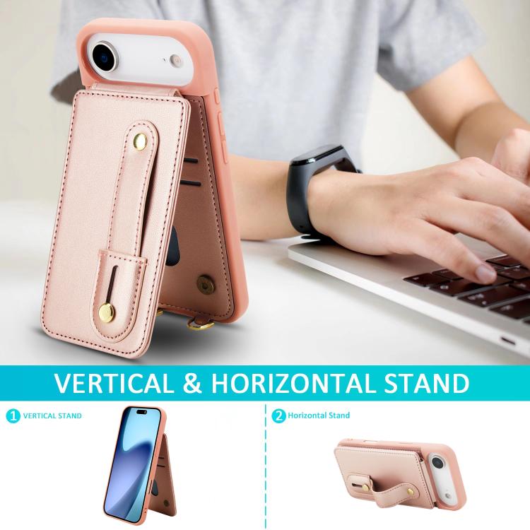 For iPhone Air Wristband Vertical Flip Wallet Back Cover Phone Case with Long Lanyard(Rose Gold) - iPhone Air Cases by buy2fix | Online Shopping UK | buy2fix