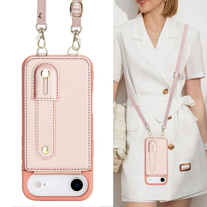 For iPhone Air Wristband Vertical Flip Wallet Back Cover Phone Case with Long Lanyard(Rose Gold) - iPhone Air Cases by buy2fix | Online Shopping UK | buy2fix