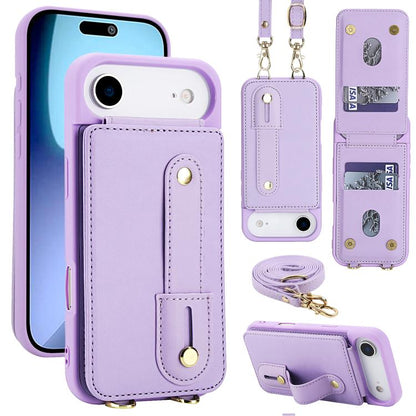 For iPhone Air Wristband Vertical Flip Wallet Back Cover Phone Case with Long Lanyard(Purple) - iPhone Air Cases by buy2fix | Online Shopping UK | buy2fix