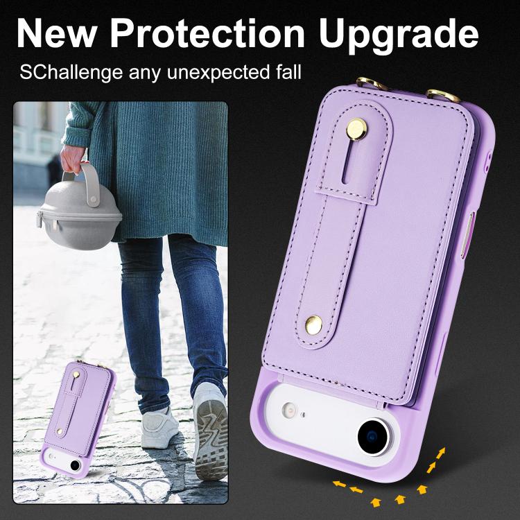 For iPhone Air Wristband Vertical Flip Wallet Back Cover Phone Case with Long Lanyard(Purple) - iPhone Air Cases by buy2fix | Online Shopping UK | buy2fix