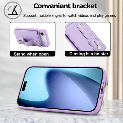 For iPhone Air Wristband Vertical Flip Wallet Back Cover Phone Case with Long Lanyard(Purple) - iPhone Air Cases by buy2fix | Online Shopping UK | buy2fix