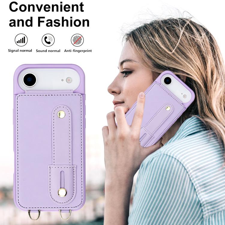 For iPhone Air Wristband Vertical Flip Wallet Back Cover Phone Case with Long Lanyard(Purple) - iPhone Air Cases by buy2fix | Online Shopping UK | buy2fix