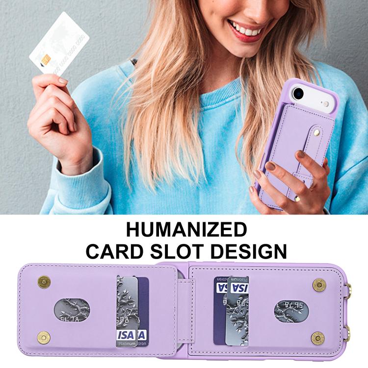 For iPhone Air Wristband Vertical Flip Wallet Back Cover Phone Case with Long Lanyard(Purple) - iPhone Air Cases by buy2fix | Online Shopping UK | buy2fix