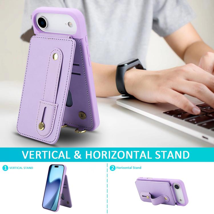 For iPhone Air Wristband Vertical Flip Wallet Back Cover Phone Case with Long Lanyard(Purple) - iPhone Air Cases by buy2fix | Online Shopping UK | buy2fix