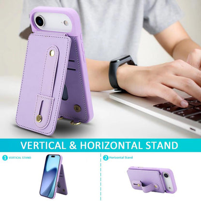 For iPhone Air Wristband Vertical Flip Wallet Back Cover Phone Case with Long Lanyard(Purple) - iPhone Air Cases by buy2fix | Online Shopping UK | buy2fix