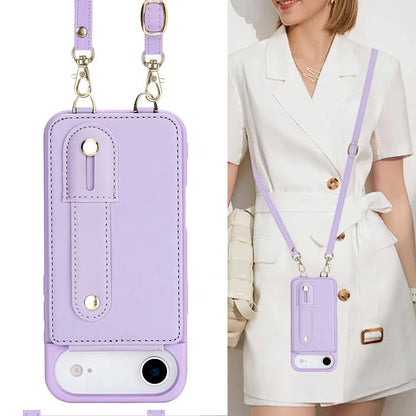 For iPhone Air Wristband Vertical Flip Wallet Back Cover Phone Case with Long Lanyard(Purple) - iPhone Air Cases by buy2fix | Online Shopping UK | buy2fix