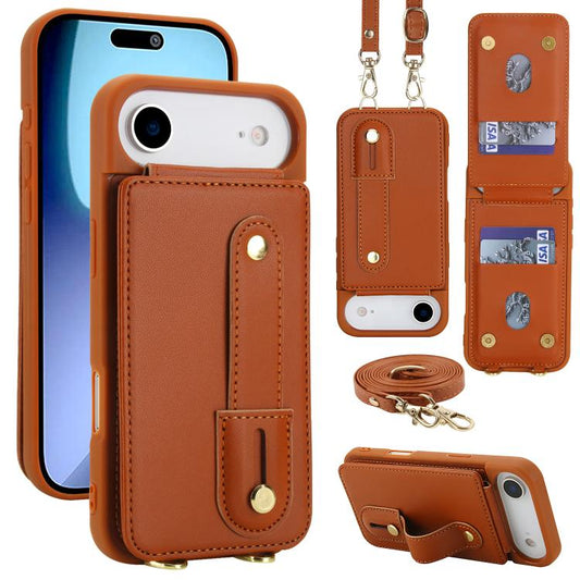 For iPhone Air Wristband Vertical Flip Wallet Back Cover Phone Case with Long Lanyard(Brown) - iPhone Air Cases by buy2fix | Online Shopping UK | buy2fix