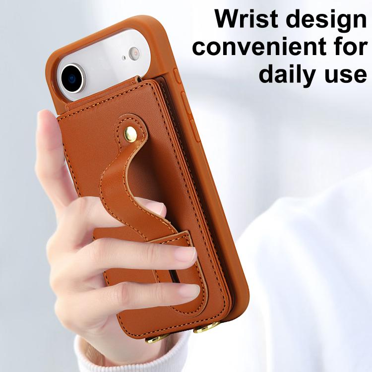 For iPhone Air Wristband Vertical Flip Wallet Back Cover Phone Case with Long Lanyard(Brown) - iPhone Air Cases by buy2fix | Online Shopping UK | buy2fix