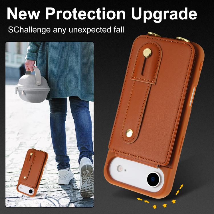 For iPhone Air Wristband Vertical Flip Wallet Back Cover Phone Case with Long Lanyard(Brown) - iPhone Air Cases by buy2fix | Online Shopping UK | buy2fix