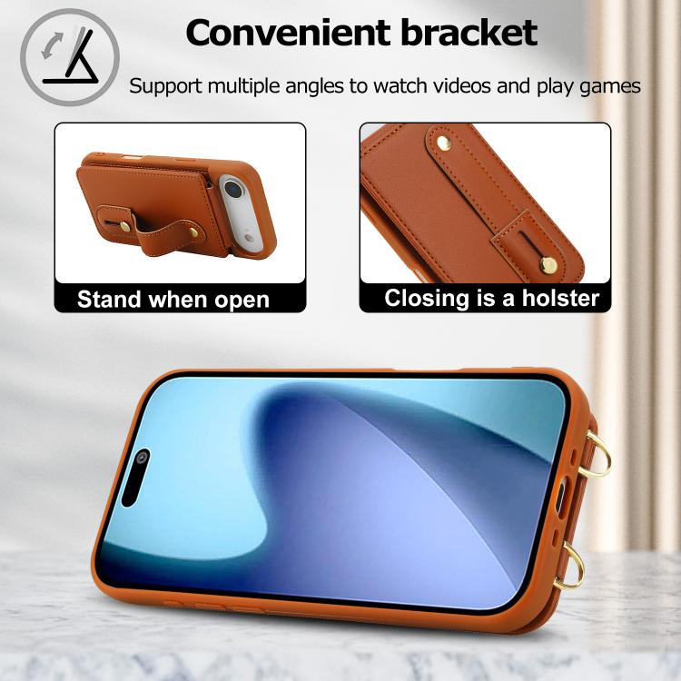 For iPhone Air Wristband Vertical Flip Wallet Back Cover Phone Case with Long Lanyard(Brown) - iPhone Air Cases by buy2fix | Online Shopping UK | buy2fix