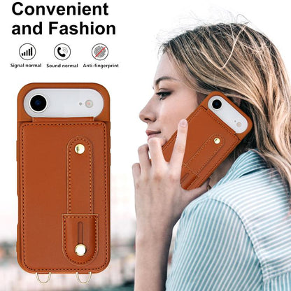 For iPhone Air Wristband Vertical Flip Wallet Back Cover Phone Case with Long Lanyard(Brown) - iPhone Air Cases by buy2fix | Online Shopping UK | buy2fix