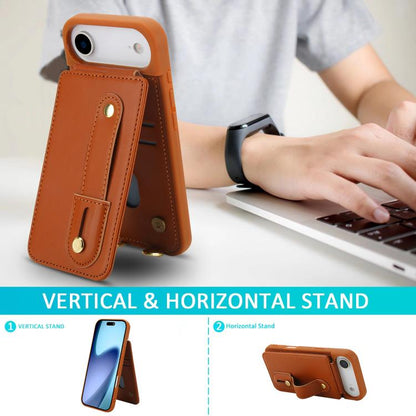 For iPhone Air Wristband Vertical Flip Wallet Back Cover Phone Case with Long Lanyard(Brown) - iPhone Air Cases by buy2fix | Online Shopping UK | buy2fix