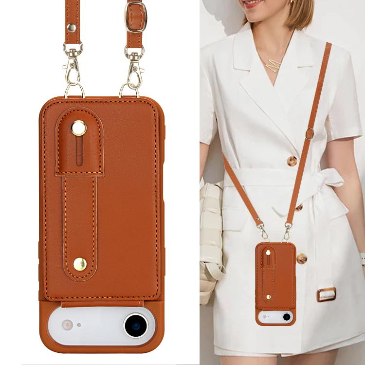 For iPhone Air Wristband Vertical Flip Wallet Back Cover Phone Case with Long Lanyard(Brown) - iPhone Air Cases by buy2fix | Online Shopping UK | buy2fix