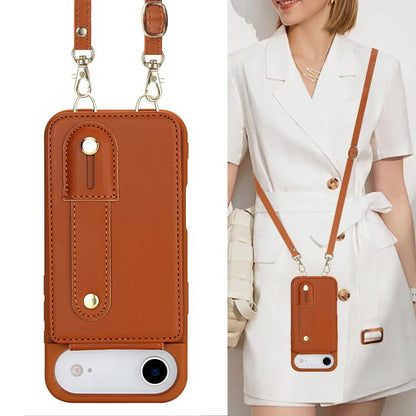 For iPhone Air Wristband Vertical Flip Wallet Back Cover Phone Case with Long Lanyard(Brown) - iPhone Air Cases by buy2fix | Online Shopping UK | buy2fix