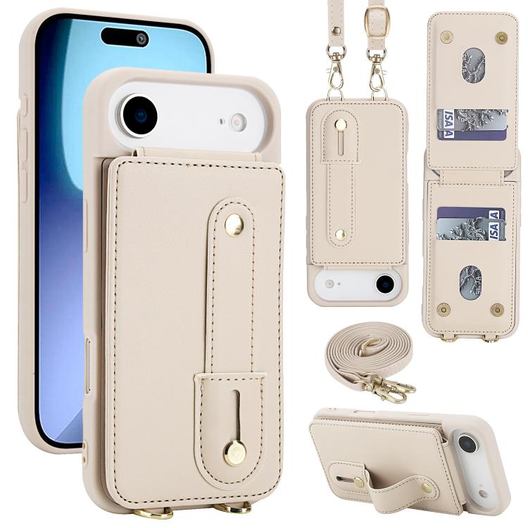 For iPhone Air Wristband Vertical Flip Wallet Back Cover Phone Case with Long Lanyard(White) - iPhone Air Cases by buy2fix | Online Shopping UK | buy2fix