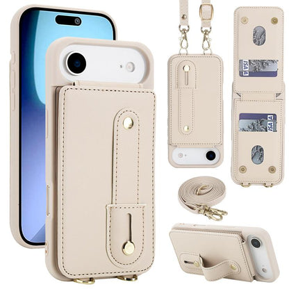 For iPhone Air Wristband Vertical Flip Wallet Back Cover Phone Case with Long Lanyard(White) - iPhone Air Cases by buy2fix | Online Shopping UK | buy2fix