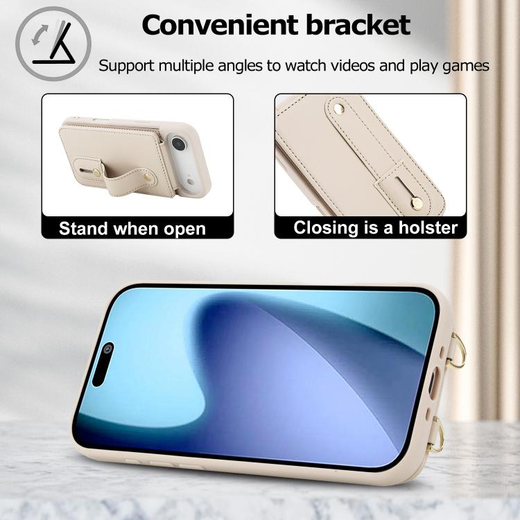 For iPhone Air Wristband Vertical Flip Wallet Back Cover Phone Case with Long Lanyard(White) - iPhone Air Cases by buy2fix | Online Shopping UK | buy2fix