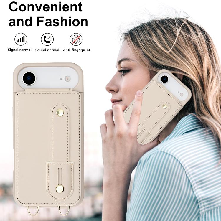 For iPhone Air Wristband Vertical Flip Wallet Back Cover Phone Case with Long Lanyard(White) - iPhone Air Cases by buy2fix | Online Shopping UK | buy2fix