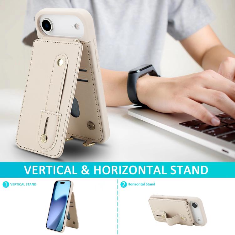 For iPhone Air Wristband Vertical Flip Wallet Back Cover Phone Case with Long Lanyard(White) - iPhone Air Cases by buy2fix | Online Shopping UK | buy2fix