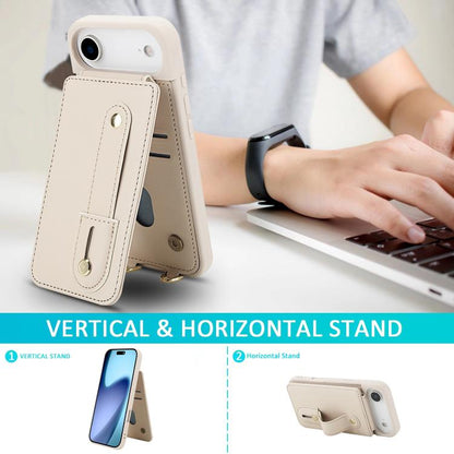 For iPhone Air Wristband Vertical Flip Wallet Back Cover Phone Case with Long Lanyard(White) - iPhone Air Cases by buy2fix | Online Shopping UK | buy2fix