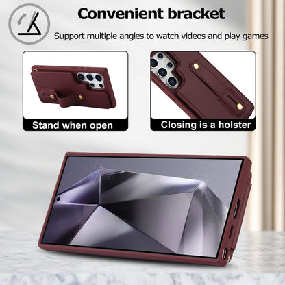 For Samsung Galaxy S25 Ultra 5G Wristband Vertical Flip Wallet Back Cover Phone Case with Long Lanyard(Wine Red) by buy2fix