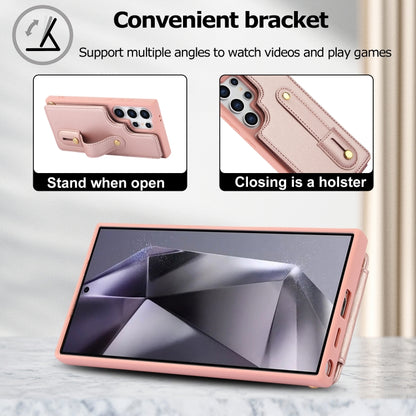 For Samsung Galaxy S25 Ultra 5G Wristband Vertical Flip Wallet Back Cover Phone Case with Long Lanyard(Rose Gold) by buy2fix