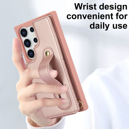 For Samsung Galaxy S25 Ultra 5G Wristband Vertical Flip Wallet Back Cover Phone Case with Long Lanyard(Rose Gold) by buy2fix