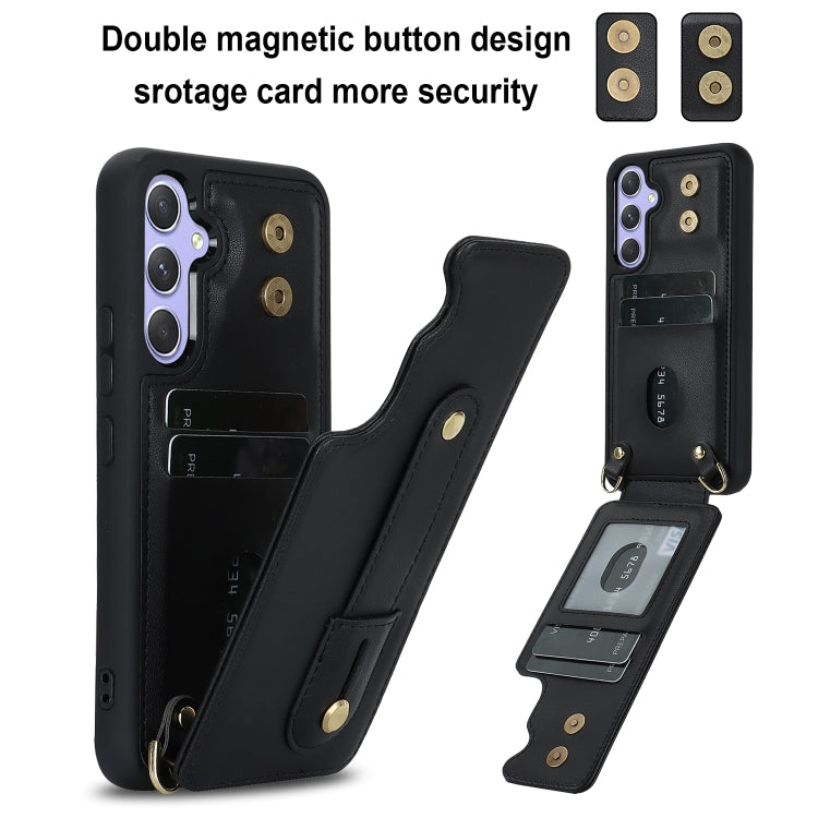 For Samsung Galaxy S25+ 5G Wristband Vertical Flip Wallet Back Cover Phone Case with Long Lanyard(Black) by buy2fix