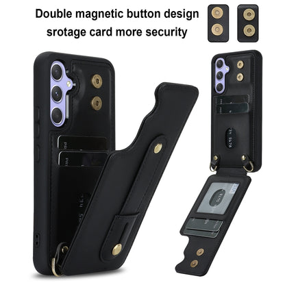 For Samsung Galaxy S25+ 5G Wristband Vertical Flip Wallet Back Cover Phone Case with Long Lanyard(Black) by buy2fix