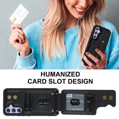 For Samsung Galaxy S25+ 5G Wristband Vertical Flip Wallet Back Cover Phone Case with Long Lanyard(Black) by buy2fix