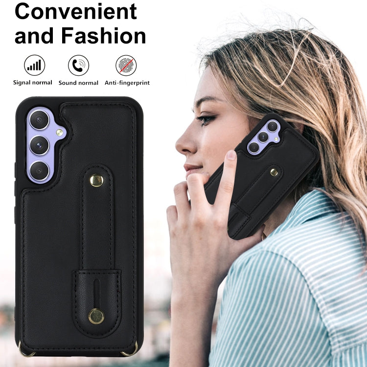 For Samsung Galaxy S25+ 5G Wristband Vertical Flip Wallet Back Cover Phone Case with Long Lanyard(Black) by buy2fix