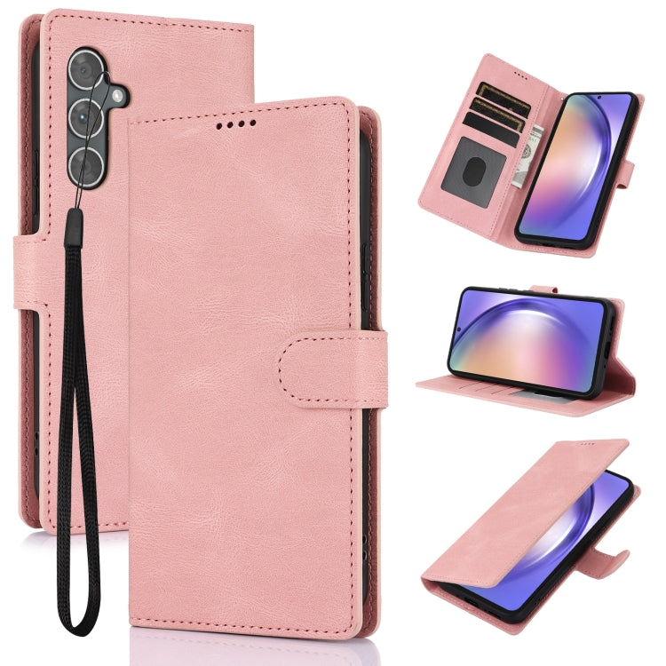 For Samsung Galaxy S25 5G Fantasy Skin-feel Calfskin Texture Leather Phone Case(Pink) by buy2fix
