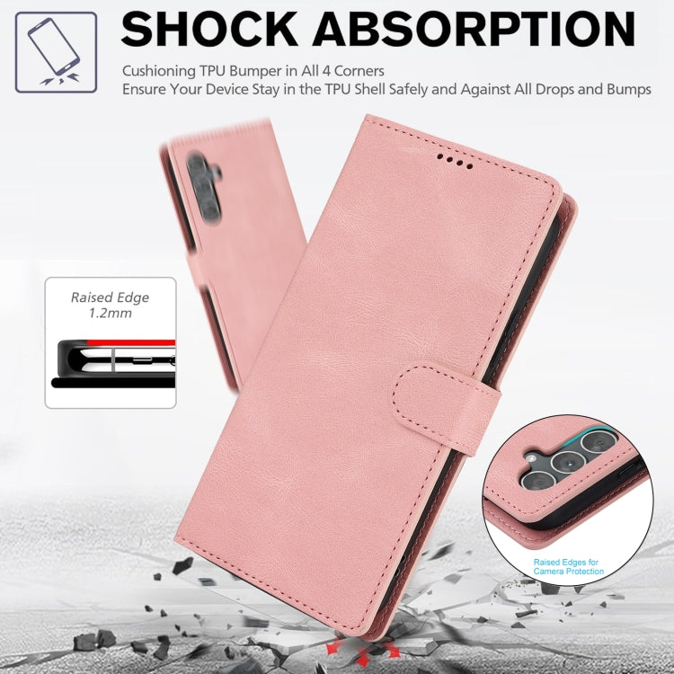 For Samsung Galaxy S25 5G Fantasy Skin-feel Calfskin Texture Leather Phone Case(Pink) by buy2fix