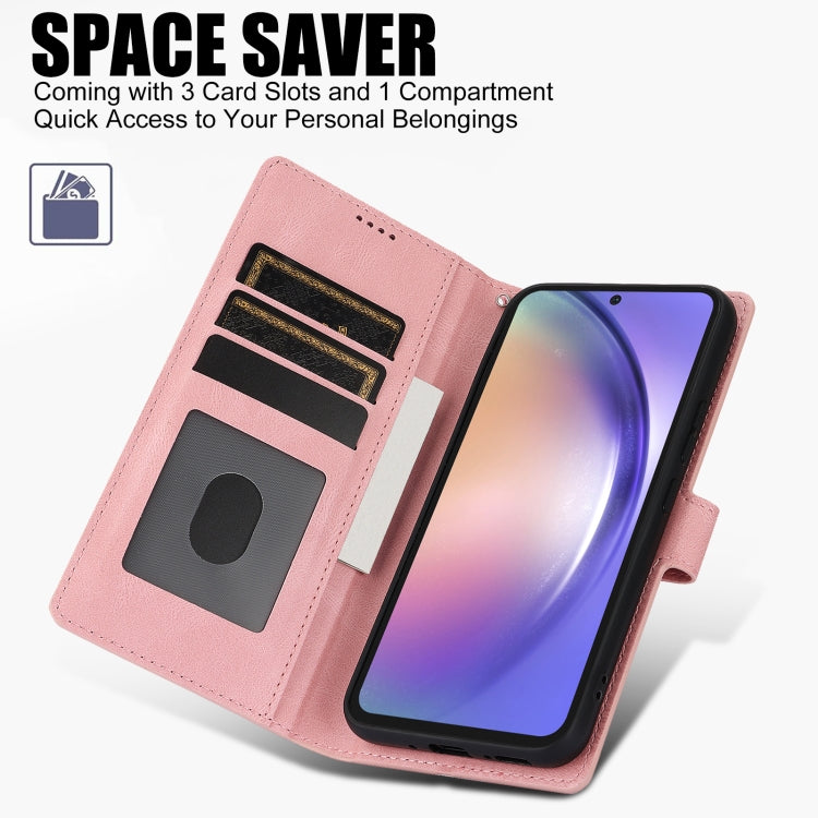 For Samsung Galaxy S25 5G Fantasy Skin-feel Calfskin Texture Leather Phone Case(Pink) by buy2fix