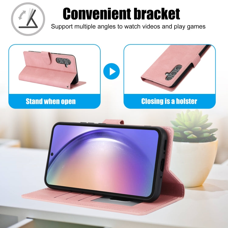 For Samsung Galaxy S25 5G Fantasy Skin-feel Calfskin Texture Leather Phone Case(Pink) by buy2fix