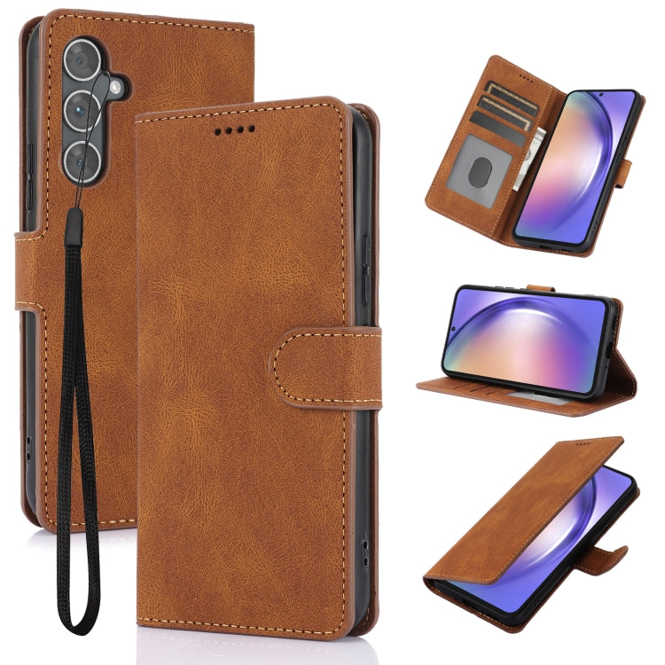 For Samsung Galaxy S25+ 5G Fantasy Skin-feel Calfskin Texture Leather Phone Case(Brown) by buy2fix