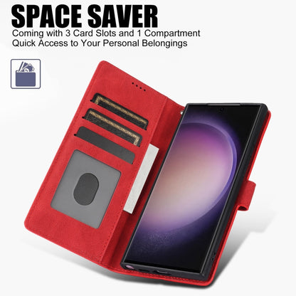 For Samsung Galaxy S25 Ultra 5G Fantasy Skin-feel Calfskin Texture Leather Phone Case(Red) by buy2fix