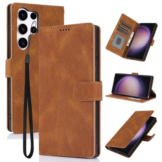 For Samsung Galaxy S25 Ultra 5G Fantasy Skin-feel Calfskin Texture Leather Phone Case(Brown) by buy2fix