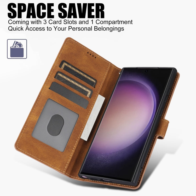 For Samsung Galaxy S25 Ultra 5G Fantasy Skin-feel Calfskin Texture Leather Phone Case(Brown) by buy2fix