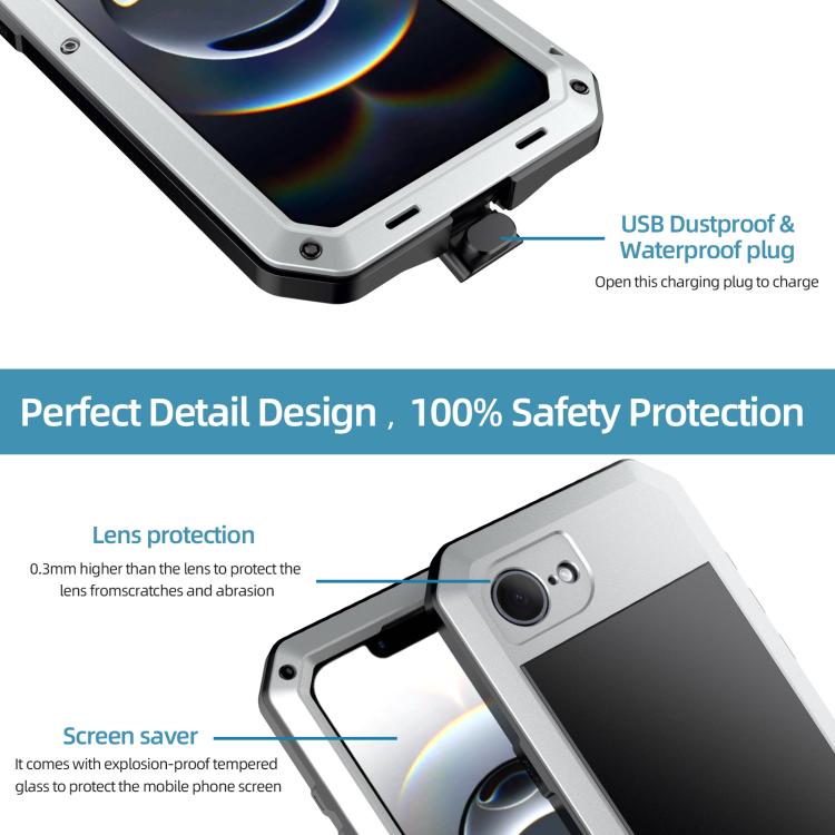 For iPhone 16e Shockproof IP54 Life Waterproof Phone Case(Silver) - iPhone 16e Cases by buy2fix | Online Shopping UK | buy2fix