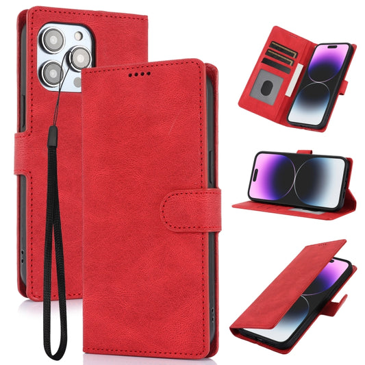 For iPhone 16 Pro Max Fantasy Skin-feel Calfskin Texture Leather Phone Case(Red) by buy2fix