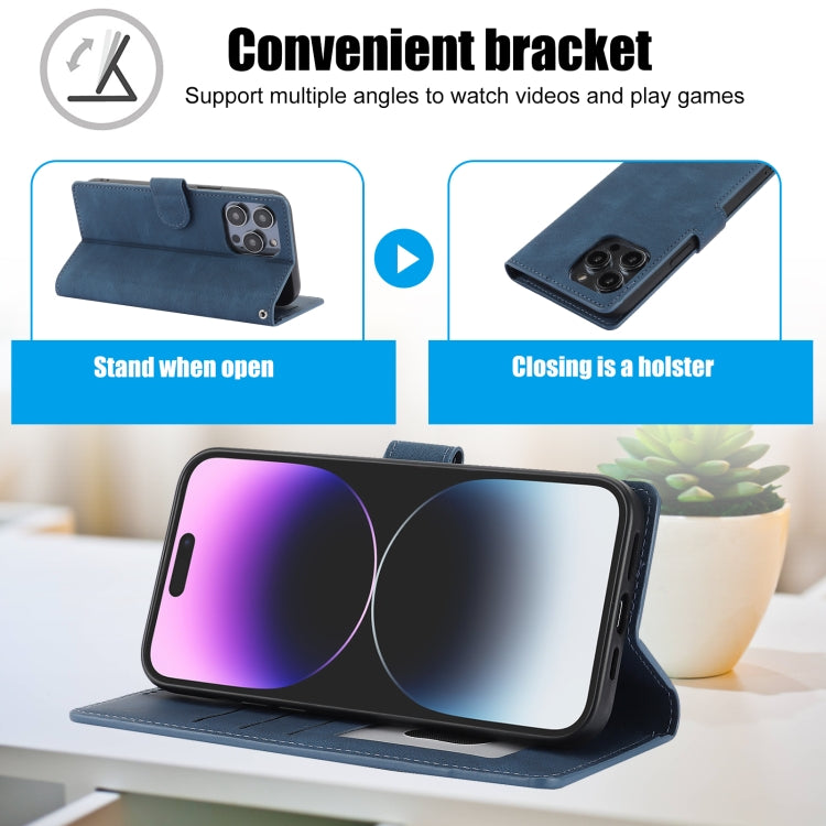 For iPhone 16 Pro Max Fantasy Skin-feel Calfskin Texture Leather Phone Case(Blue) by buy2fix