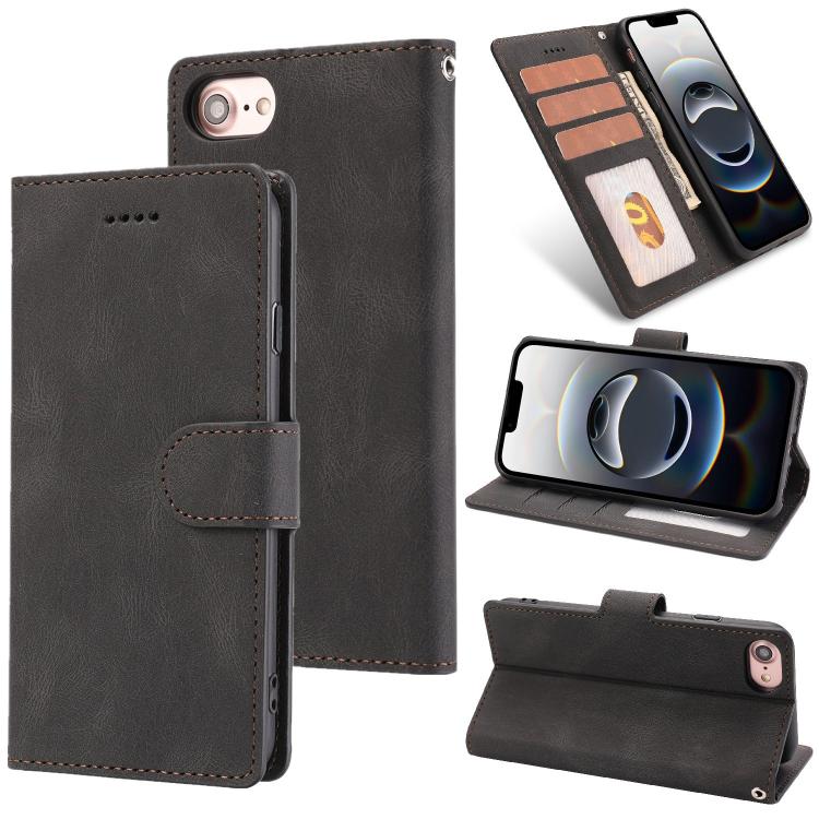 For iPhone 16e Fantasy Skin-feel Calfskin Texture Leather Phone Case(Black) - iPhone 16e Cases by buy2fix | Online Shopping UK | buy2fix