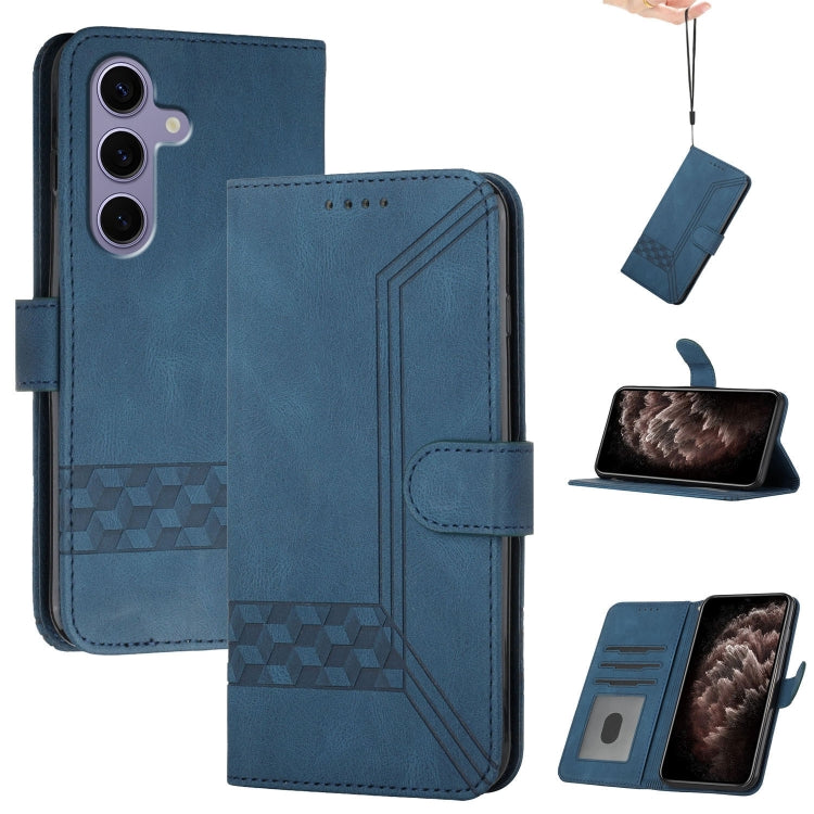 For Samsung Galaxy S25 5G Cubic Skin Feel Flip Leather Phone Case(Blue) by buy2fix