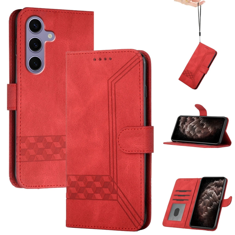 For Samsung Galaxy S25 5G Cubic Skin Feel Flip Leather Phone Case(Red) by buy2fix