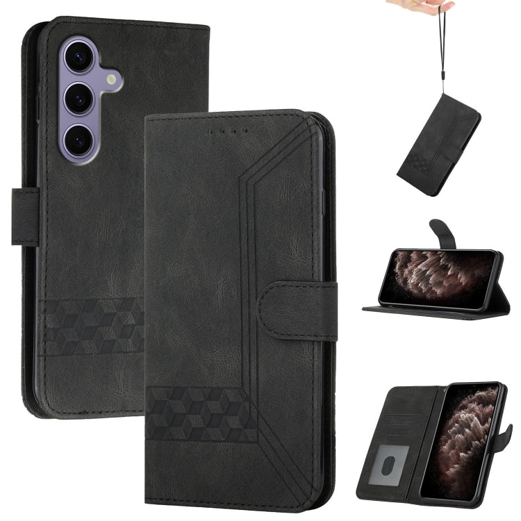 For Samsung Galaxy S25 5G Cubic Skin Feel Flip Leather Phone Case(Black) by buy2fix